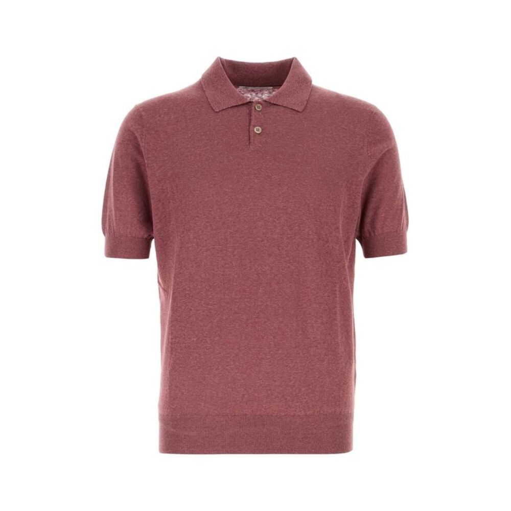 Brunello Cucinelli Men Plum Linen Blend Polo Shirt